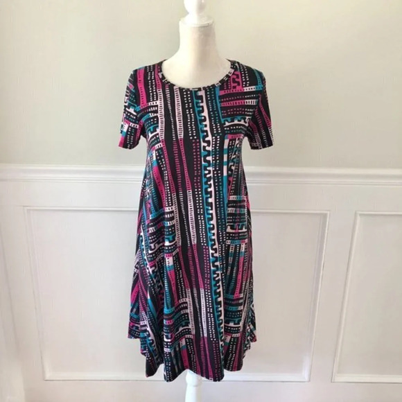 Lularoe Graphic Print Swing Dress XS Short Sleeve - Picture 3 of 6